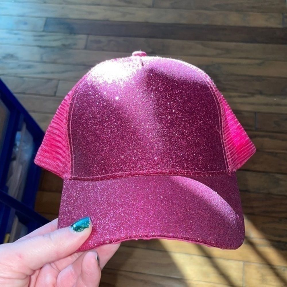Dark pink sparkle high pony hat​